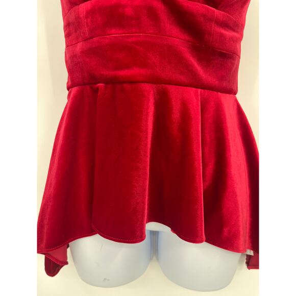 Guess Velvet Bustier Top Sz S Red Holiday Peplum Holiday Y2K Glam Corset Party - Picture 4 of 11